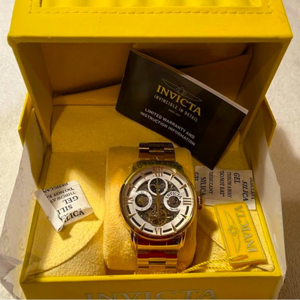 Invicta 27578 Objet D'Art 47mm Automatic 18K ION Plated Gold Wristwatch NEW
